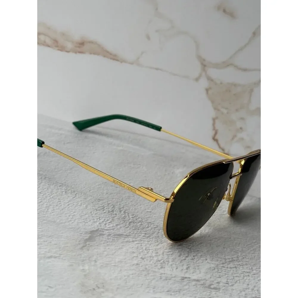NEW Bottega Veneta BV1302S Gold Green Aviator Sunglasses